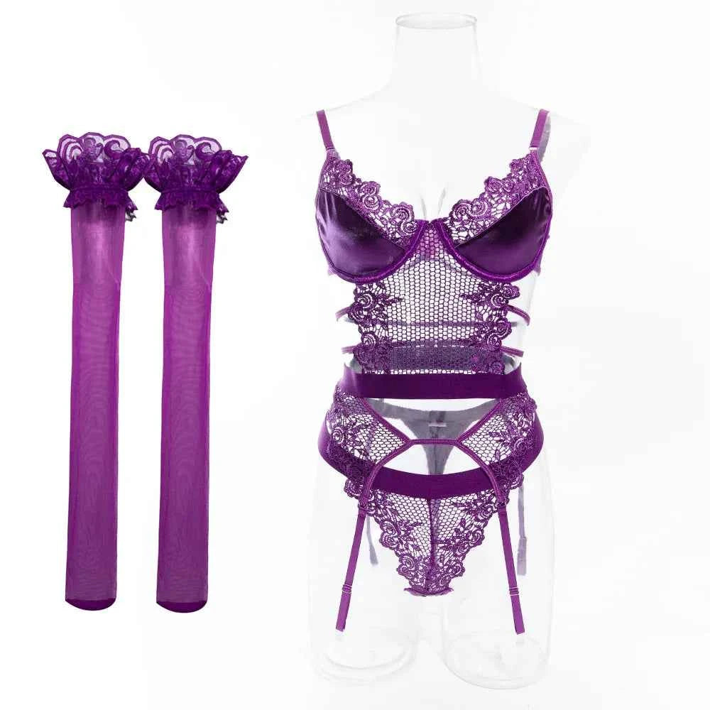 Purple Erotic Lingerie Babydoll Set