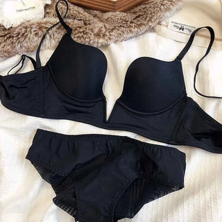Seamless Plunge Push-Up Bra Set with Deep V