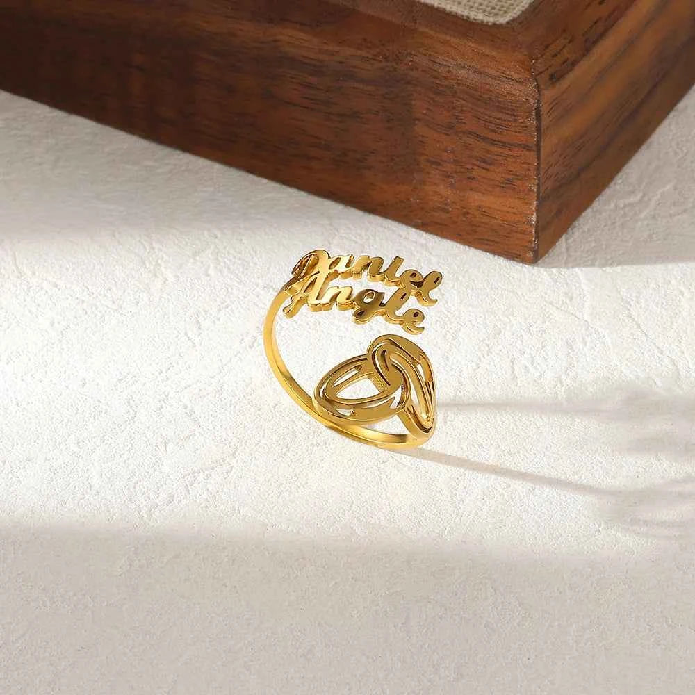 Custom Double Name Geometric Open Ring