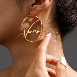 Custom Name Big Circle Hoop Earrings - Stainless Steel - SHOPPERS' CASTLE