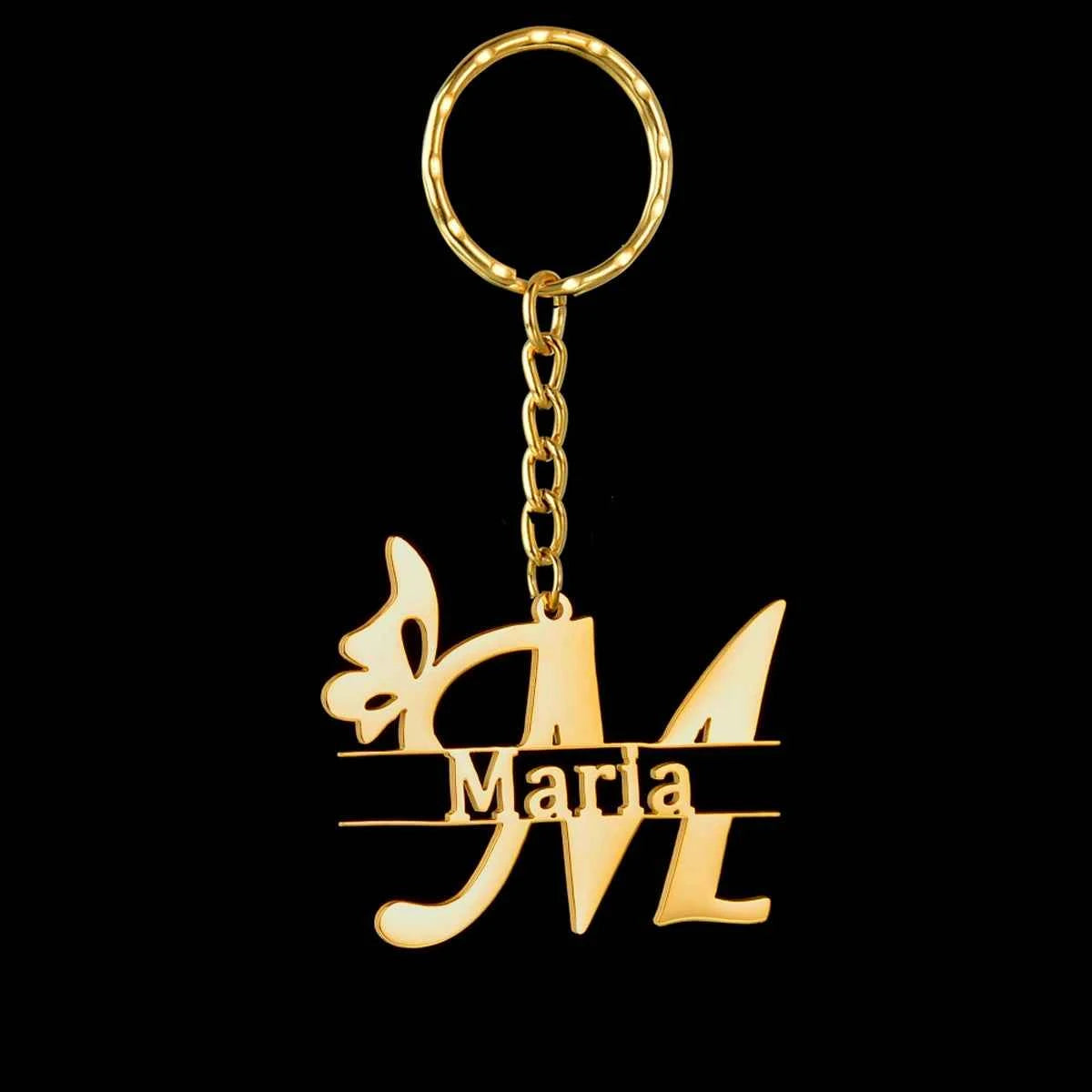 Personalized Name Heart Butterfly Keychain