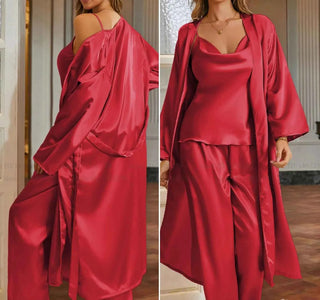 3-Piece Robe Pajama Set with Long Robe - SHOPPERS' CASTLE