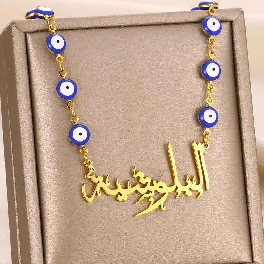Custom Name Devil's Eye Chain Necklace - Handmade Nameplate