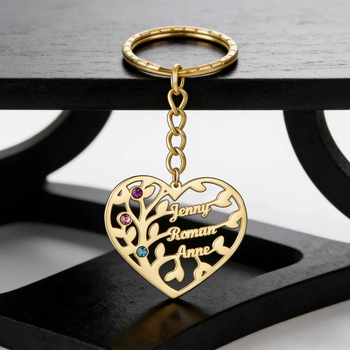 Custom Name Birthstone Tree of Life Keychain - Family Member