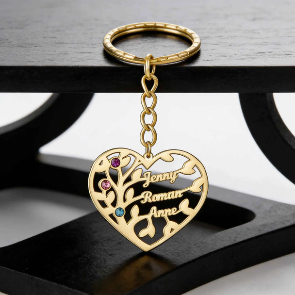 Custom Name Birthstone Tree of Life Keychain - Family Member