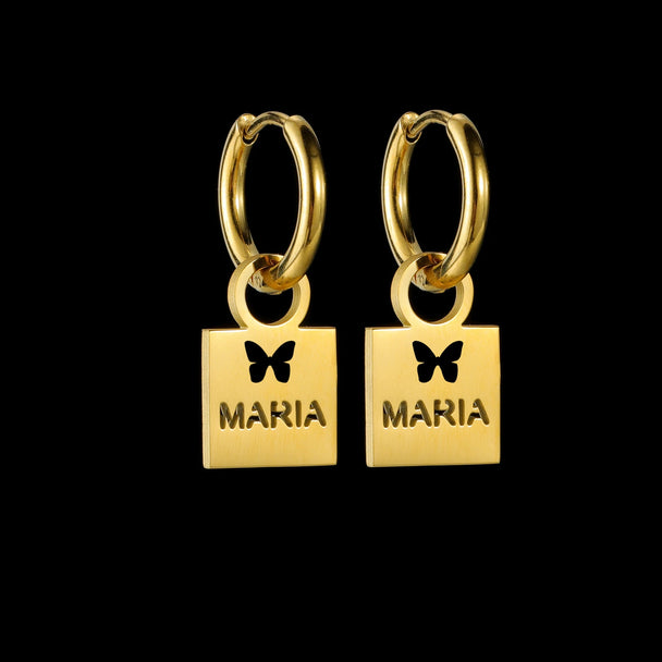 Custom Hollow Heart Name Earrings - Stainless Steel - SHOPPERS' CASTLE
