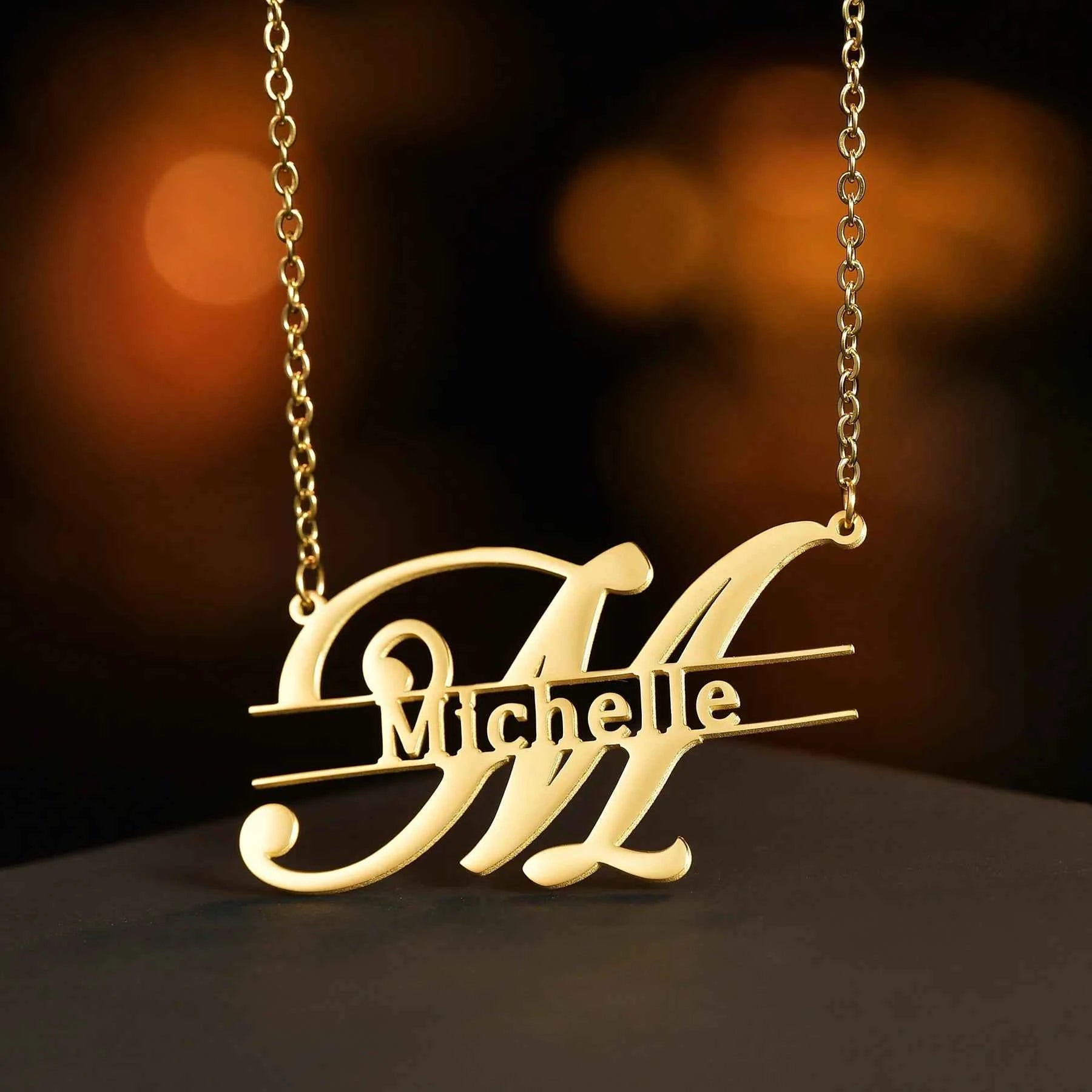 Personalized Big Letter Name Butterfly Pendant Choker - Link Chain