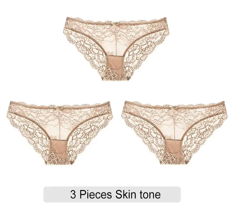 Embroidered Lace Brief Trio - Purple, Black & Beige - SHOPPERS' CASTLE