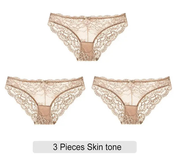 Embroidered Lace Brief Trio - Purple, Black & Beige - SHOPPERS' CASTLE