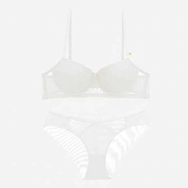 Embroidery Lace Deep V Push-Up Bra Set - BCD Cup