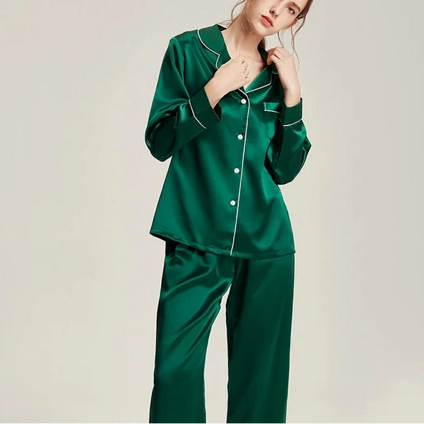 6A Grade 19mm Silk Pajama Set - V-Neck Long Sleeve Luxury Sleepwear