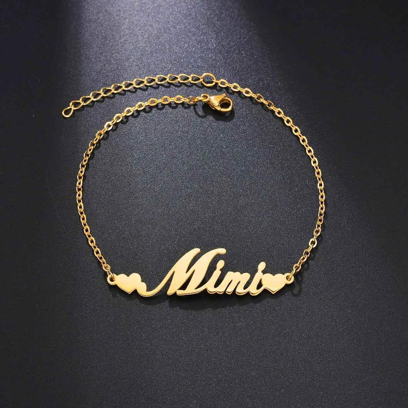 Personalized Name Thick Foot Chain Anklet - Heart Charms