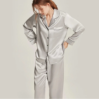6A Grade 19mm Silk Pajama Set - V-Neck Long Sleeve Luxury Sleepwear