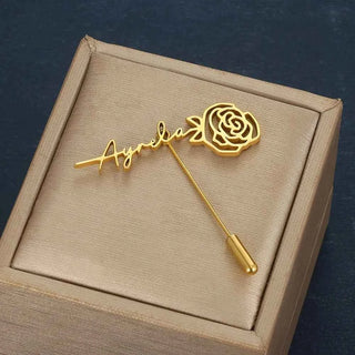 Custom Rose Name Brooch - Groom Lapel Pin Wedding