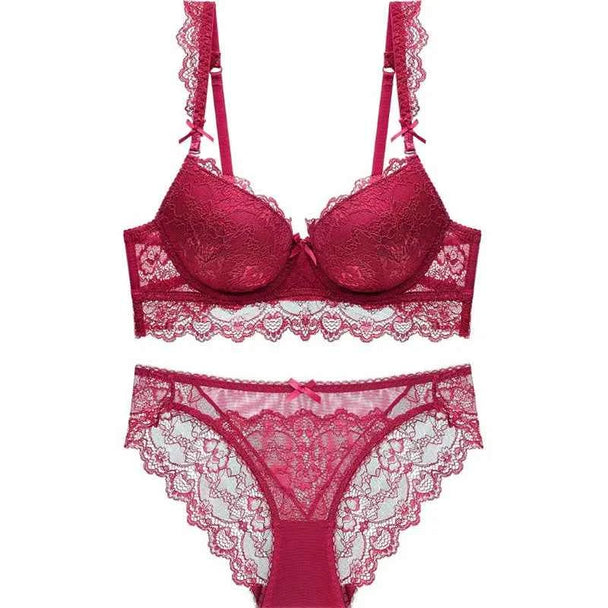 Romantic Lace Embroidery Push-Up Bra Set - Plus Size