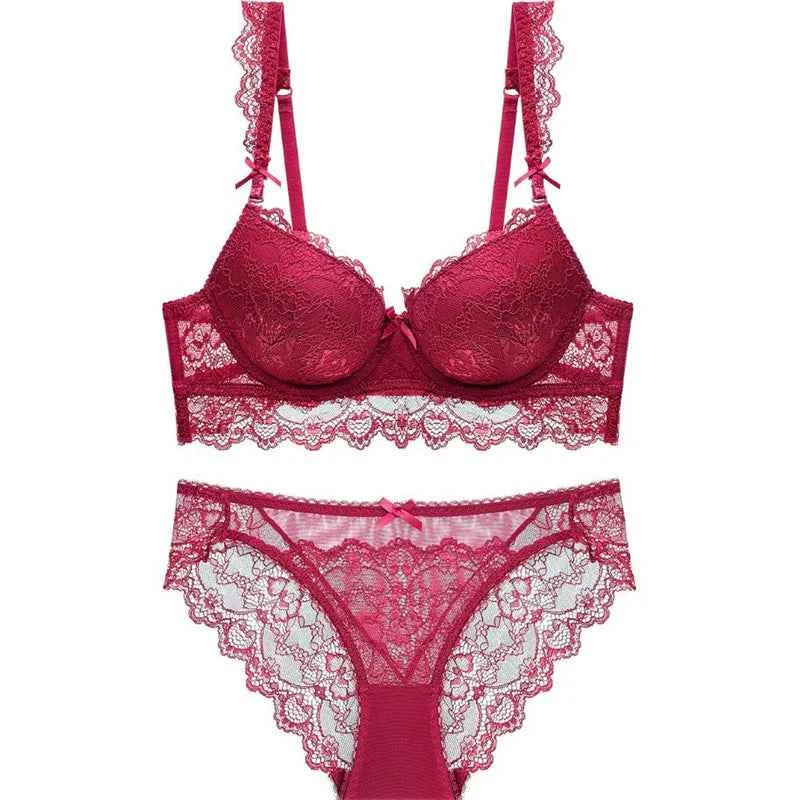 Romantic Lace Embroidery Push-Up Bra Set - Plus Size