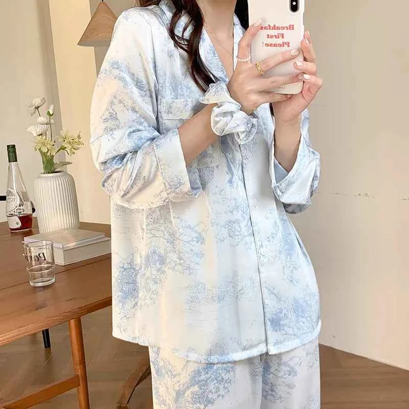 Floral Print Ice Silk Pajama Set - SHOPPERS' CASTLE