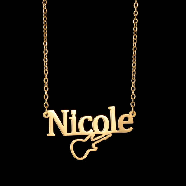 Custom Name Music Guitar Nameplate Choker - Chain
