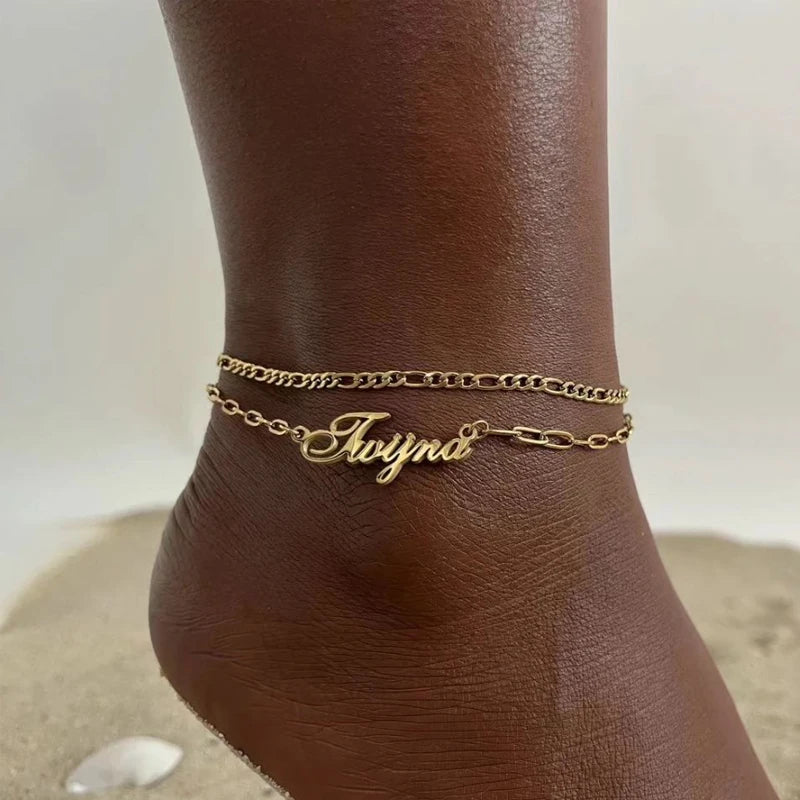 Personalized Name Anklet - 2 Layer 18cm Leg Chain - SHOPPERS' CASTLE