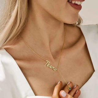 Custom Birthstone Name Extended Clavicle Chain - Nameplate