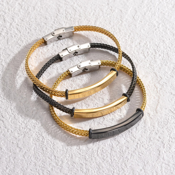 Punk Engrave Name Bracelet - Stainless Steel Chain - SHOPPERS' CASTLE