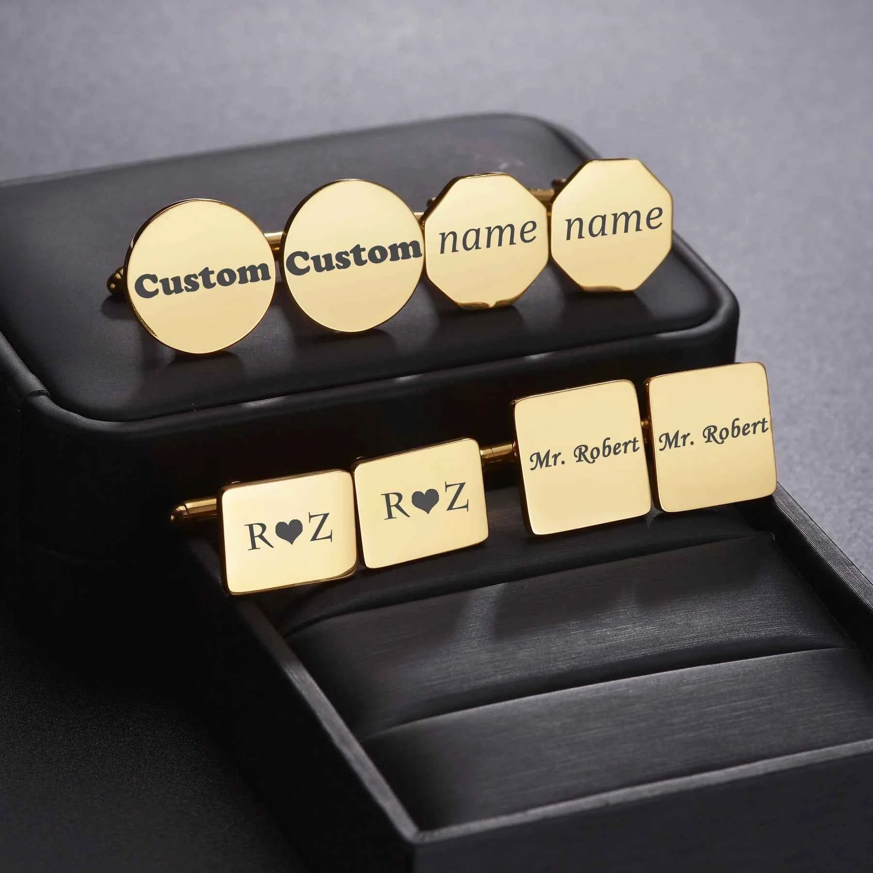 Personalized Engraved Name Cufflinks Tie Clip Set - Jewelry Set