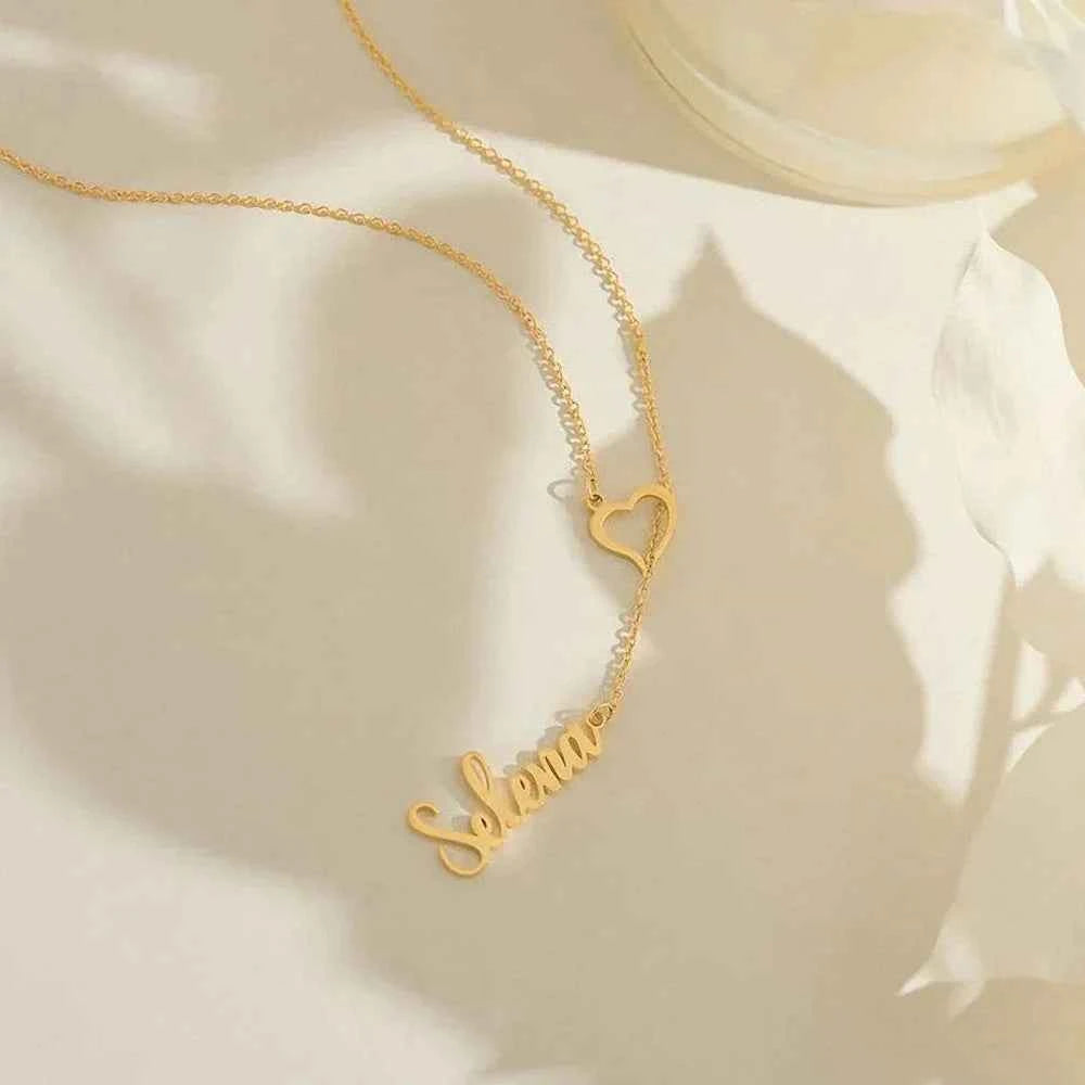 Customized Heart Name Extended Chain Necklace - Couple Gift