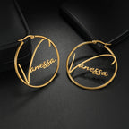 Custom Name Big Circle Hoop Earrings - Stainless Steel - SHOPPERS' CASTLE