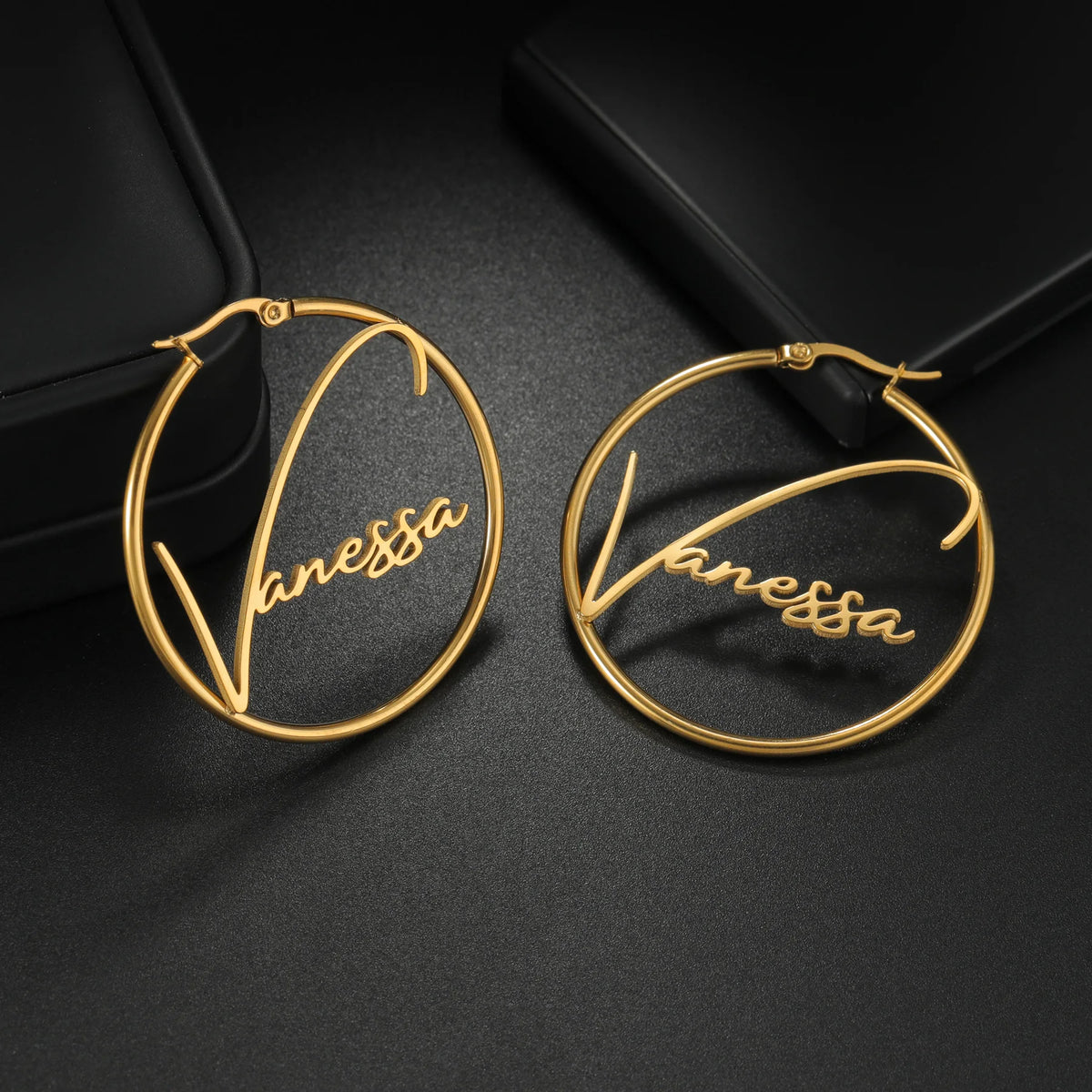 Custom Name Big Circle Hoop Earrings - Stainless Steel - SHOPPERS' CASTLE