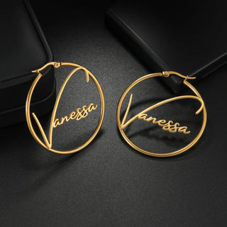 Custom Name Big Circle Hoop Earrings - Stainless Steel - SHOPPERS' CASTLE