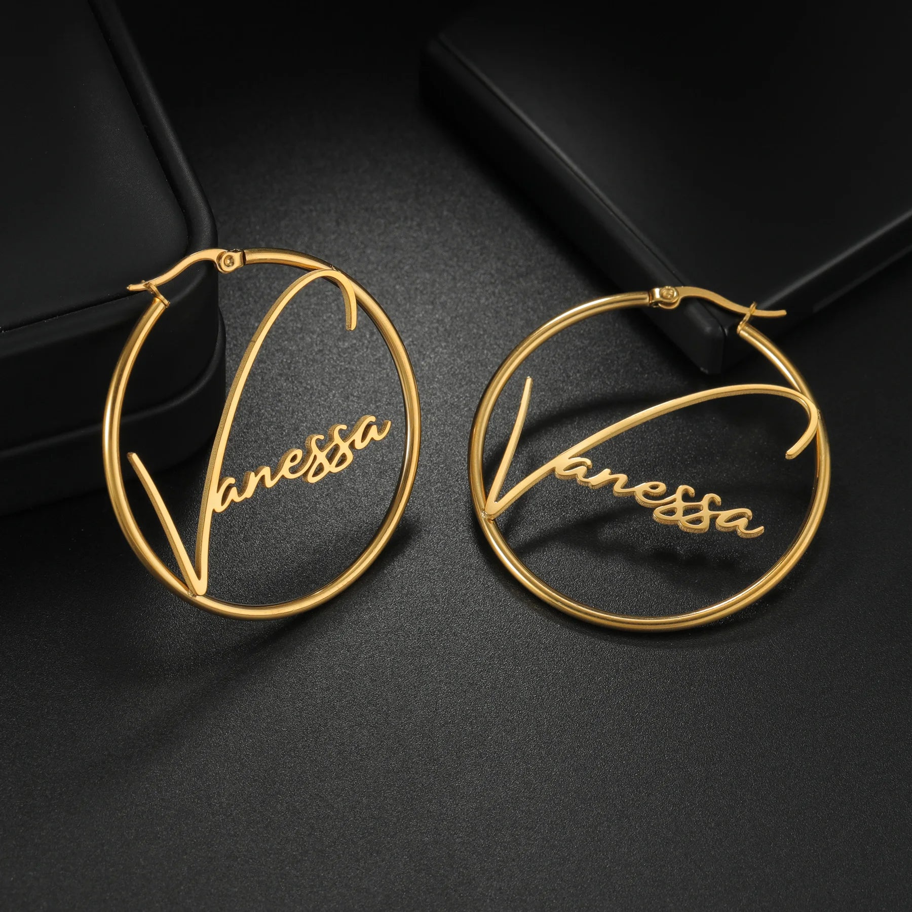 Custom Name Big Circle Hoop Earrings - Stainless Steel - SHOPPERS' CASTLE