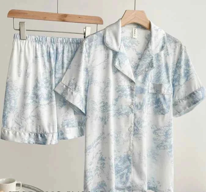 Floral Print Ice Silk Pajama Set - SHOPPERS' CASTLE