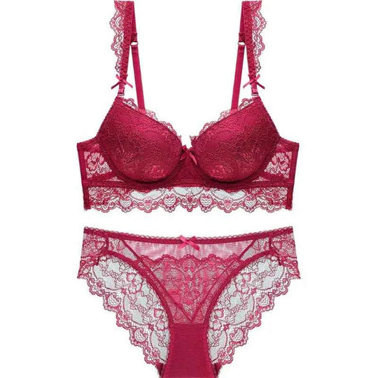 Romantic Lace Embroidery Push-Up Bra Set - Plus Size
