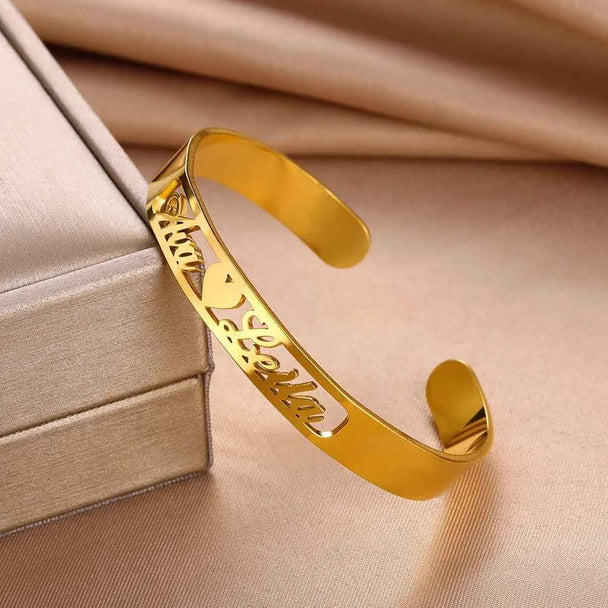 Customized Name Open Bangle - Hip Hop Style