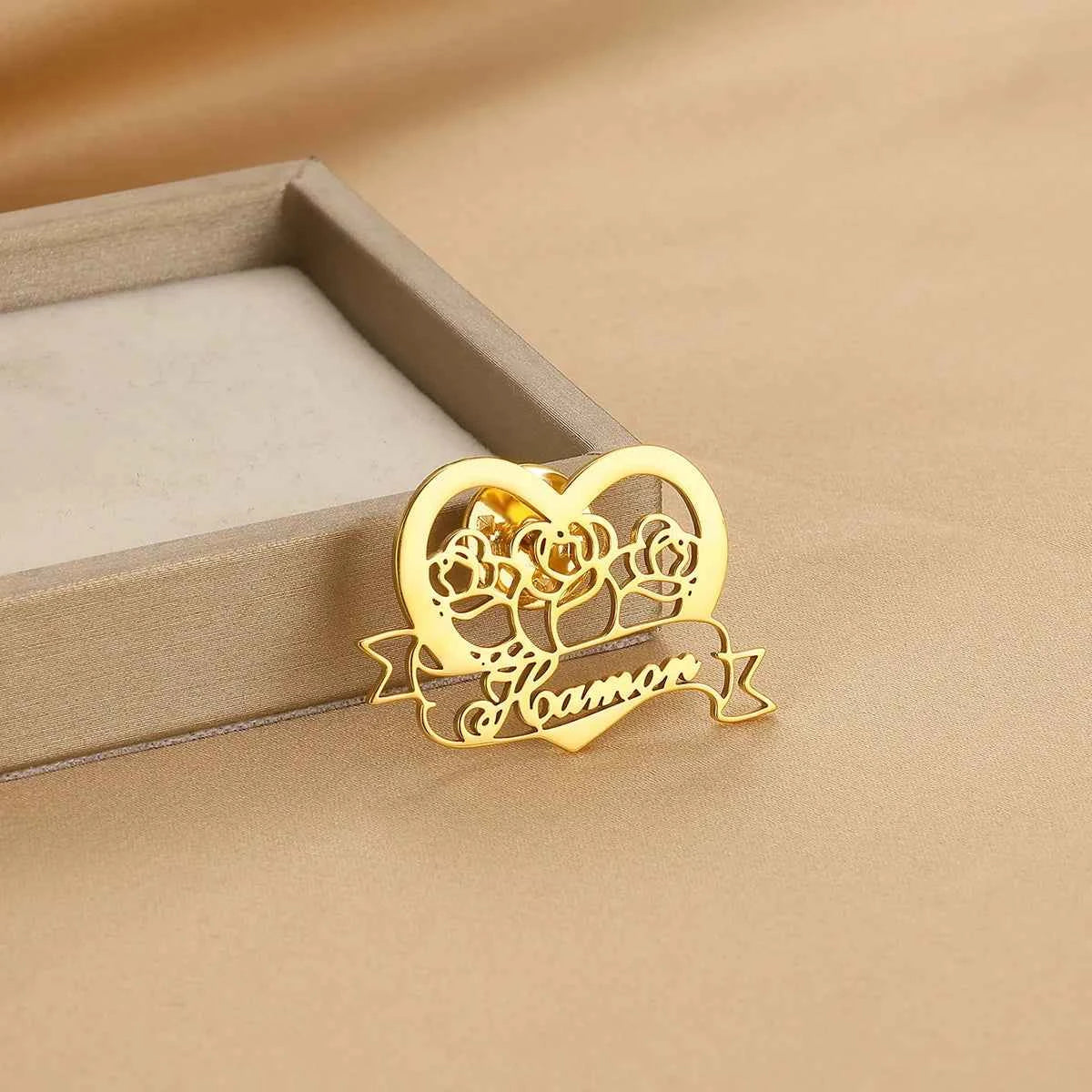 Custom Heart Rose Brooch - Personalized Wedding Party Pin
