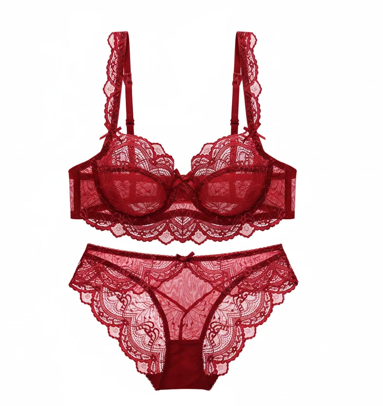 Ultra-Thin Transparent Bra Set - Plus Size D/E Cup