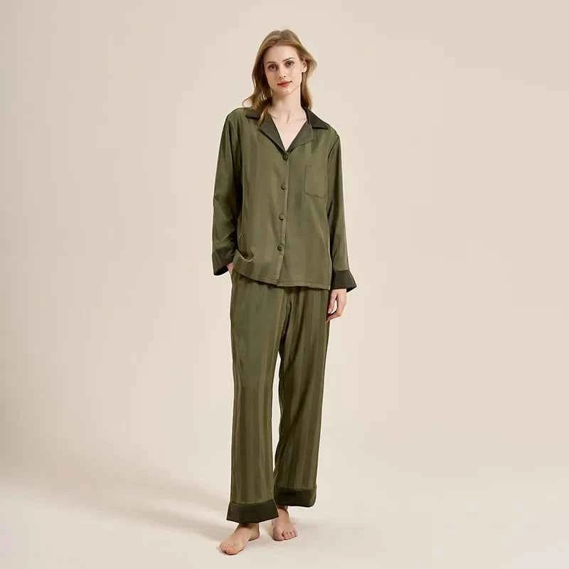 Striped Long Sleeve Pajama Set - SHOPPERS' CASTLE