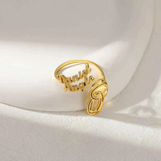 Custom Double Name Geometric Open Ring