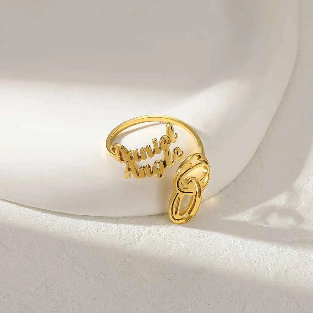 Custom Double Name Geometric Open Ring