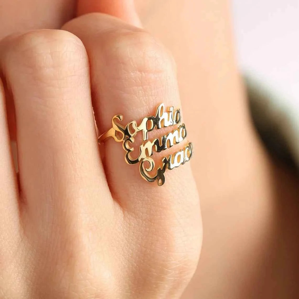 Custom Double Name Adjustable Ring