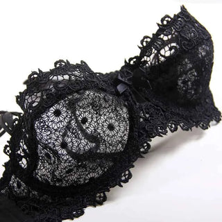 Ultra-Thin Half-Cup Transparent Lace Bra Set