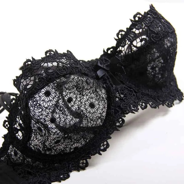 Ultra-Thin Half-Cup Transparent Lace Bra Set