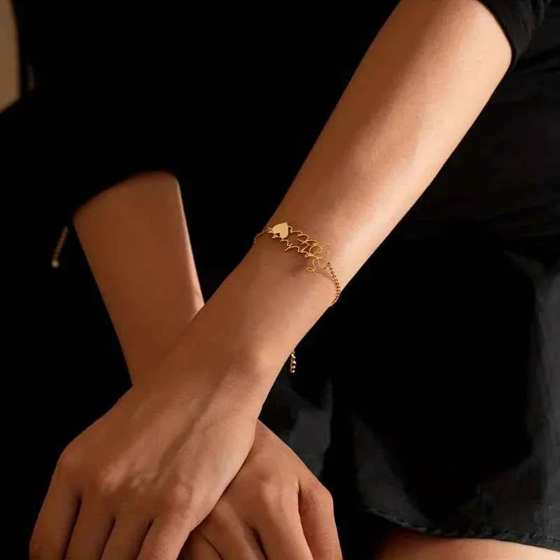 Custom Double Name Heart Bracelet - Couple Jewelry