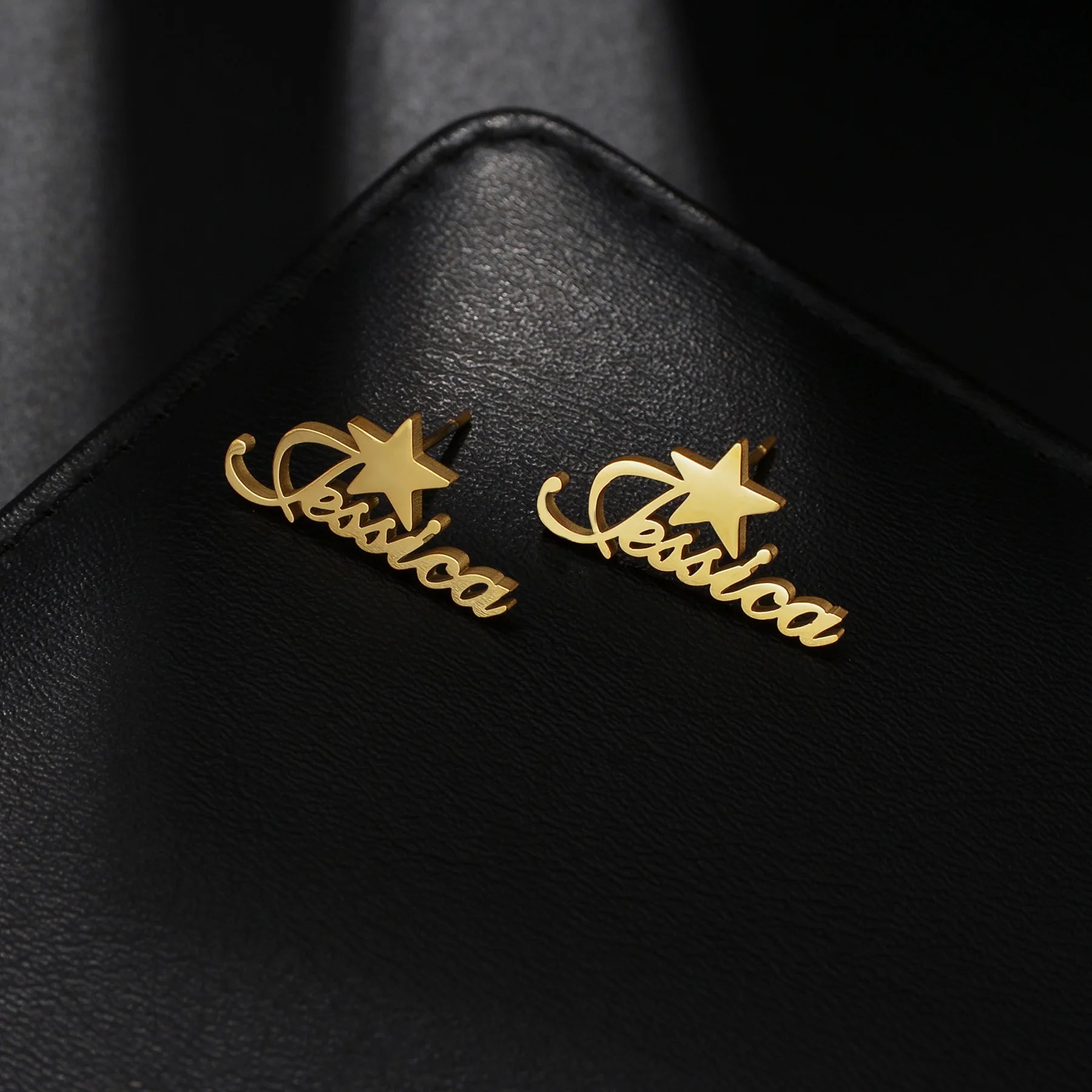 Custom Name Stud Earrings with Frosted Heart & Star - Stainless Steel - SHOPPERS' CASTLE