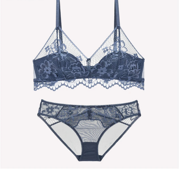 Thin Cotton Triangle Cup Wire-Free Bra Set - SHOPPERS' CASTLE