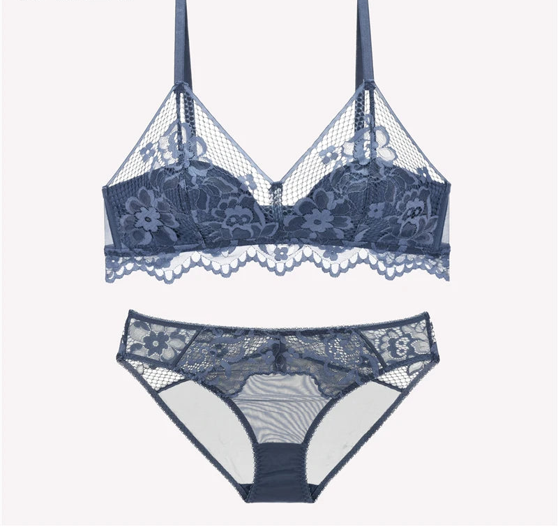 Thin Cotton Triangle Cup Wire-Free Bra Set - SHOPPERS' CASTLE