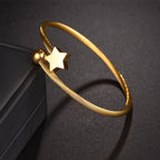 Engrave Name Date Wire Bracelet - Heart & Star Open Bangle - SHOPPERS' CASTLE