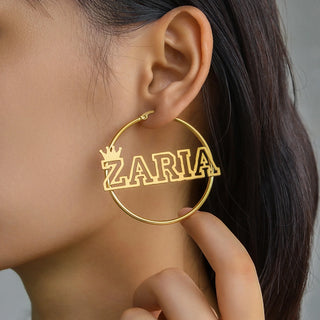 Custom Name Crown Earrings - Hollow Letters - SHOPPERS' CASTLE