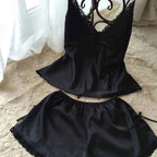 Lace Trim Suspender Pajama Set - SHOPPERS' CASTLE