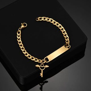 Engrave Name Cross Heart Bracelet - Adjustable Cuban Chain - SHOPPERS' CASTLE